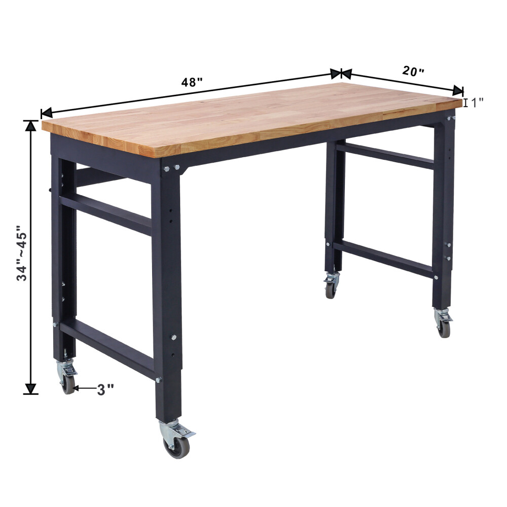 48" Wide Rolling Workbenches with Customizable Feet and Locking Wheels