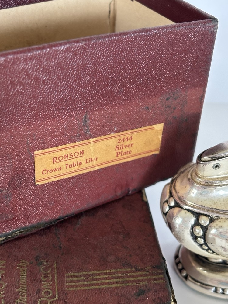 Vintage Ronson Crown Table Lighter Silver Plated with Box
