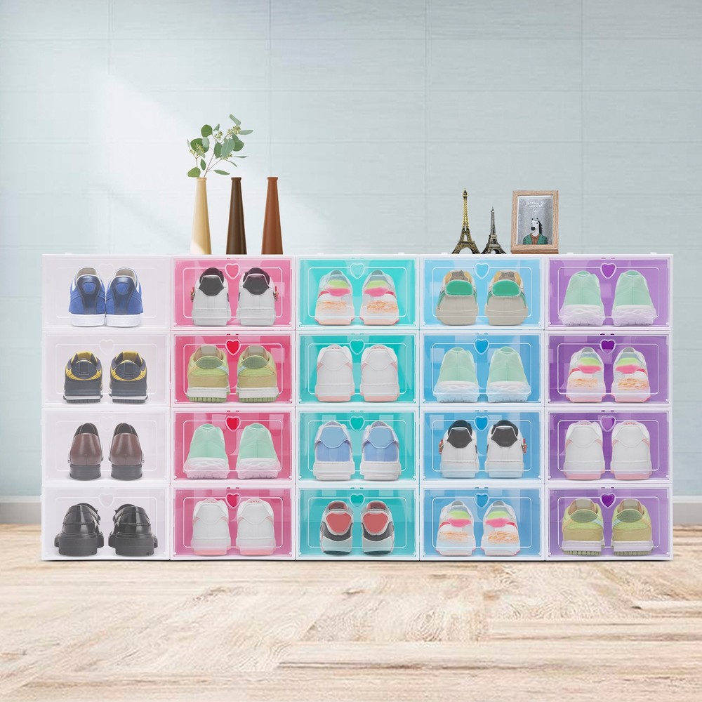 20 PCS Stackable Shoe Boxes, 33*23*14cm Shoe Storage Case, Shoe Organizer Boxes