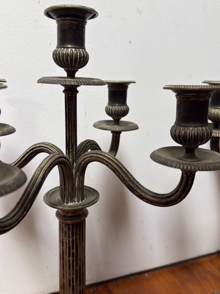 Pair Solid Silver 5-Light Candelabra Neoclassical Column Candlesticks 2.9lb Each