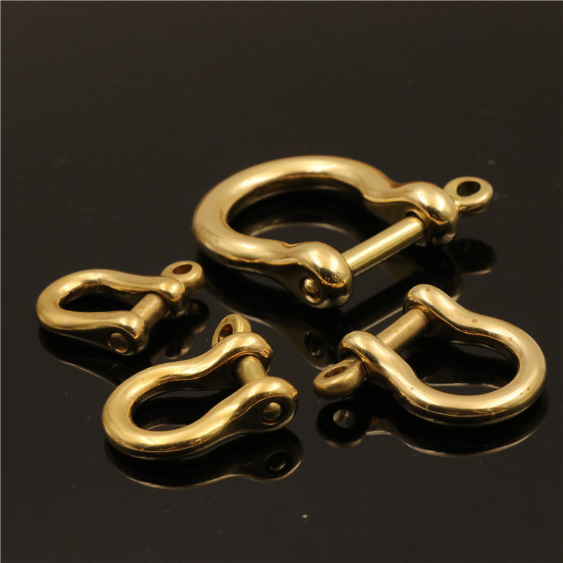 5/50pcs solid brass bow shackle D-ring keychain hook clasp connection leather