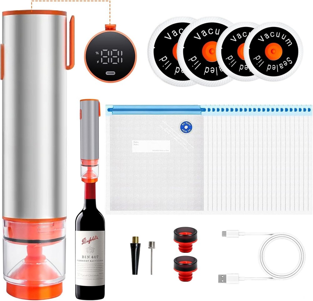 Handheld Multi-Function Vacuum Sealer for Kitchen Use Includes 20 Bags & 4 Lids