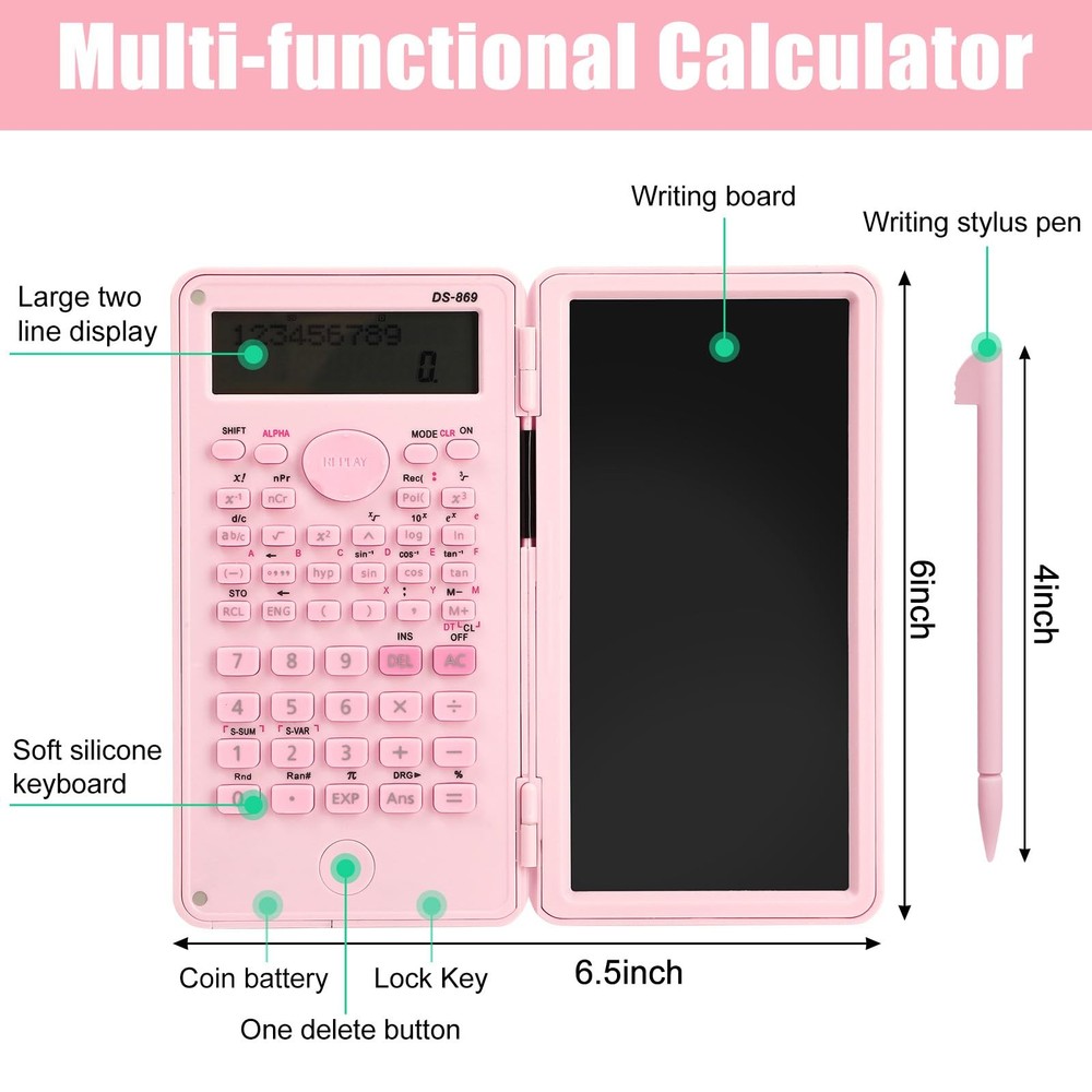 Scientific Calculator with LCD Writing Tablet Notepad, 240 Functions Foldable...