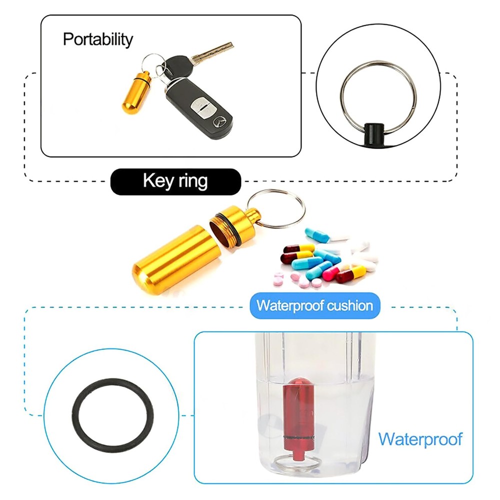 5Pcs Multifunction Pill Case Outdoor Portable First Aid Container Bottle KeyRing