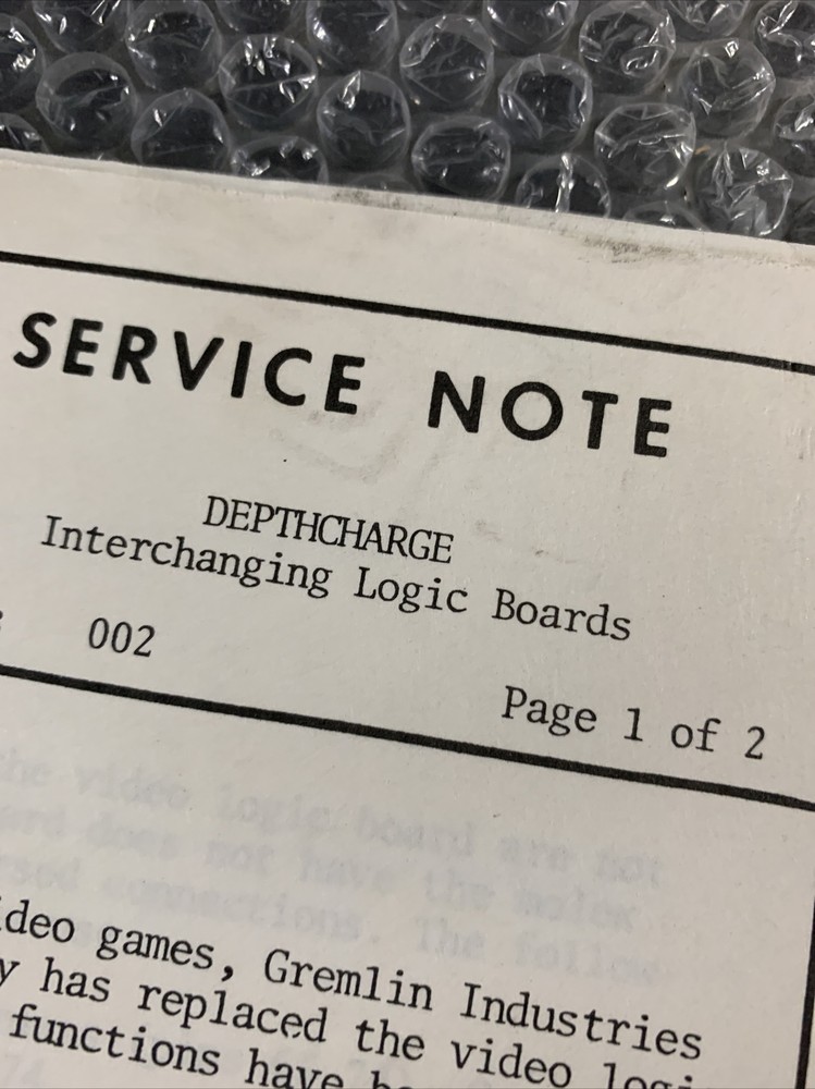 original Depth Charge Sega Gremlin game owners manual