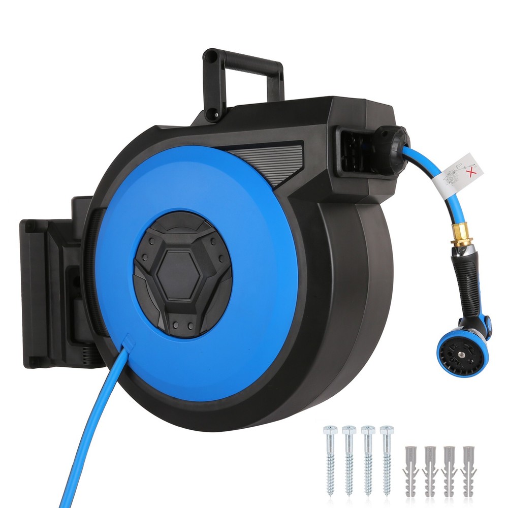 1/2"x131FT Automatic Retractable Garden Hose Reel with 10Function Sprayer Nozzle