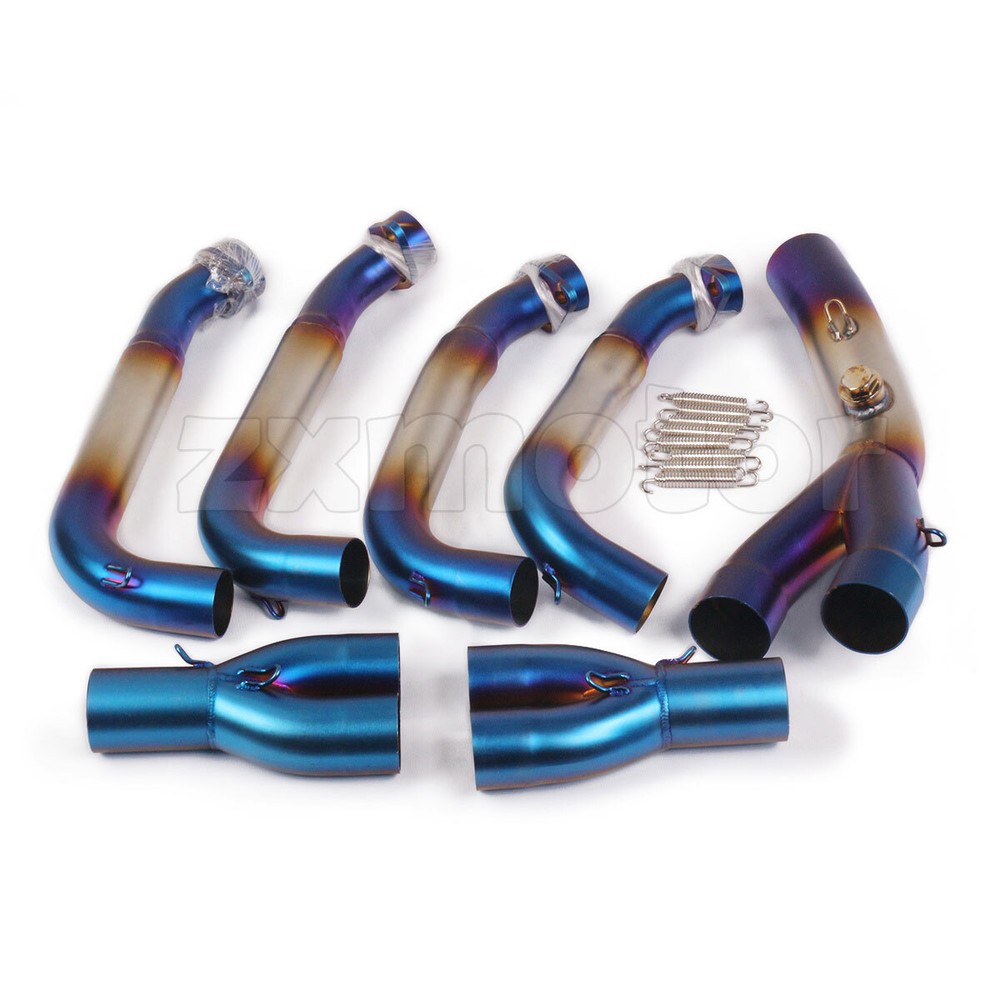Motorcycle Header Mid Pipe Link Exhaust System For Yamaha YZF-R6 2006-2018 Blue