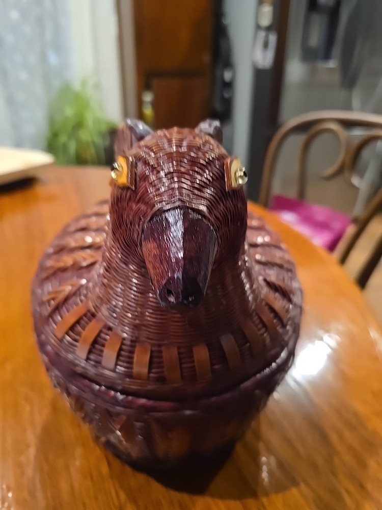 MCM Ram Shaped Wicker Rattan Basket Box With Lid