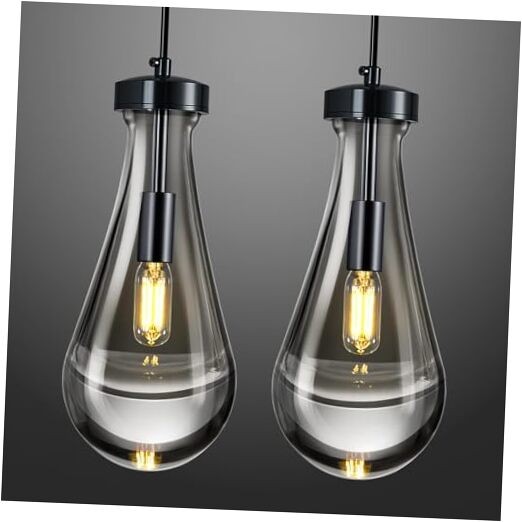 Raindrop Pendant Lights Kitchen Island Teardrop Hanging 2-Pack PlatingBlack