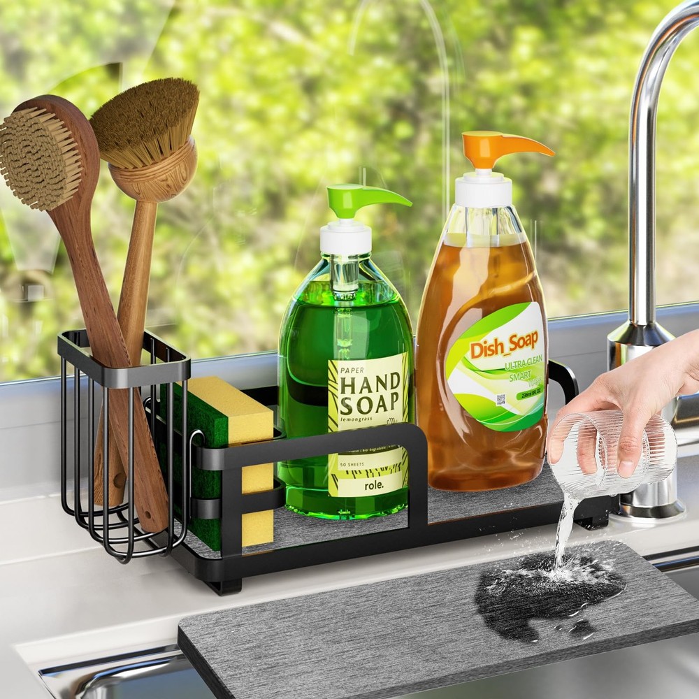 BlitzFill Kitchen Sink Caddy Organizer for Instant Dry, Rustproof Sponge Holder