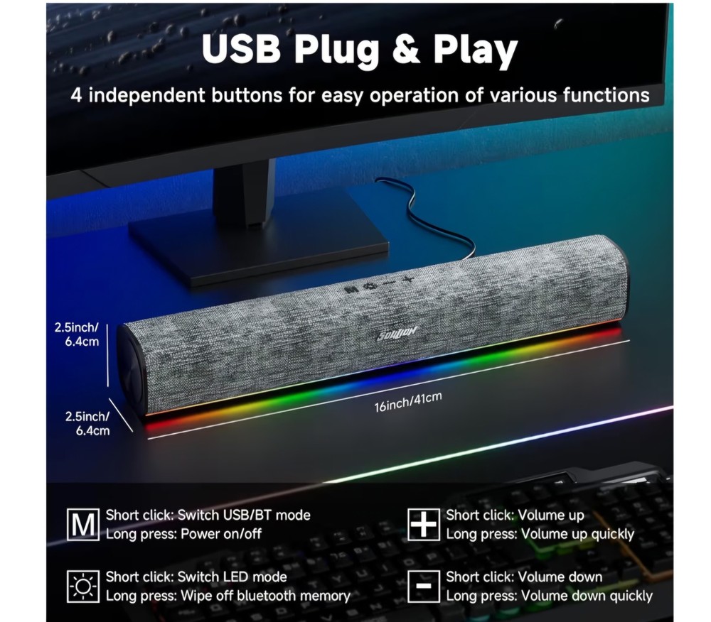 Computer Speaker Soundbar Wired/wireless Color Changing