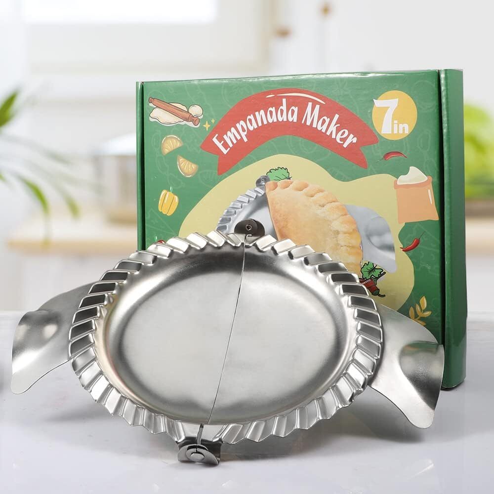 Extra Large Empanada Maker, 7 inch Seal with Dough Cutter Silver