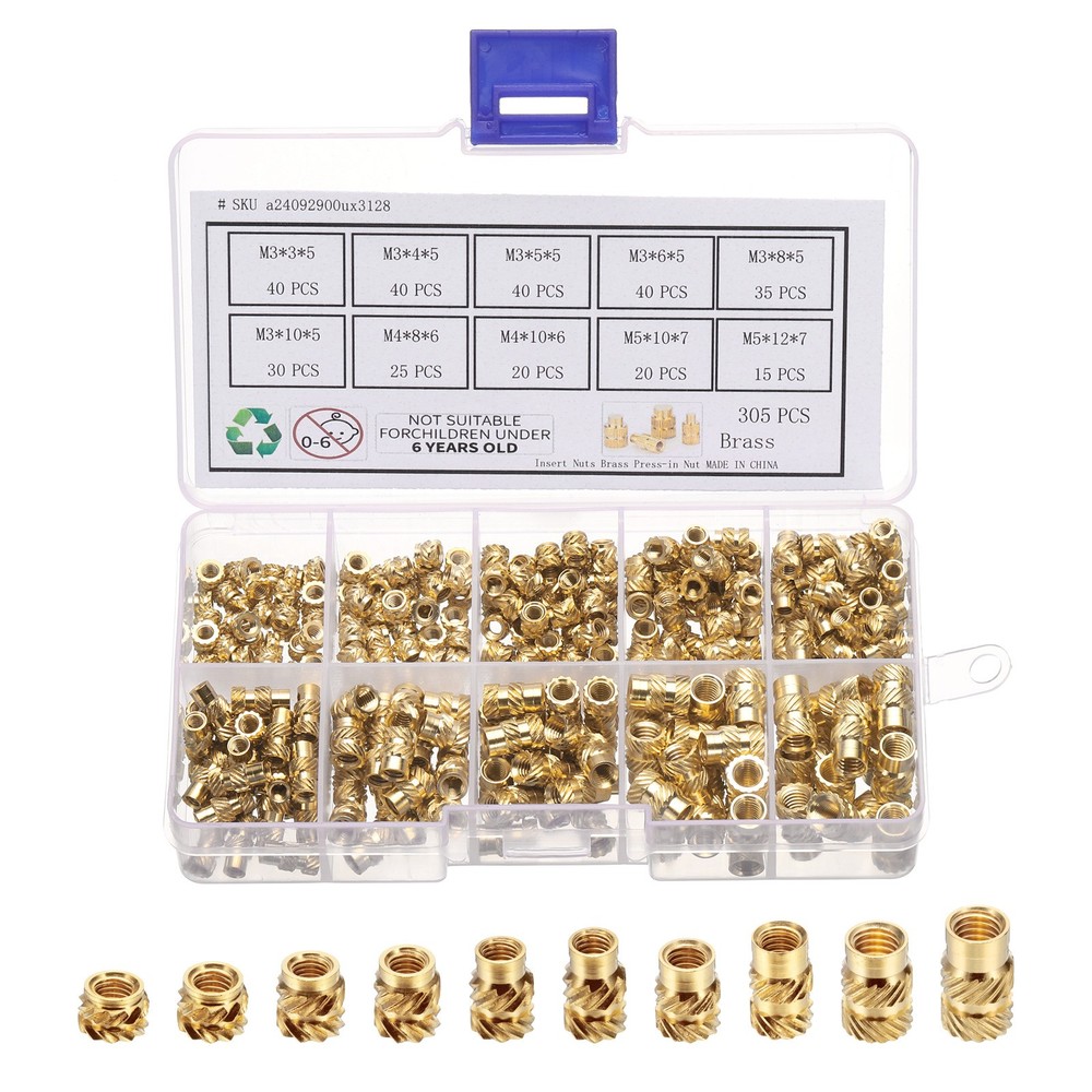 305pcs M3 M4 M5 Metric Threaded Inserts Brass Heat Set