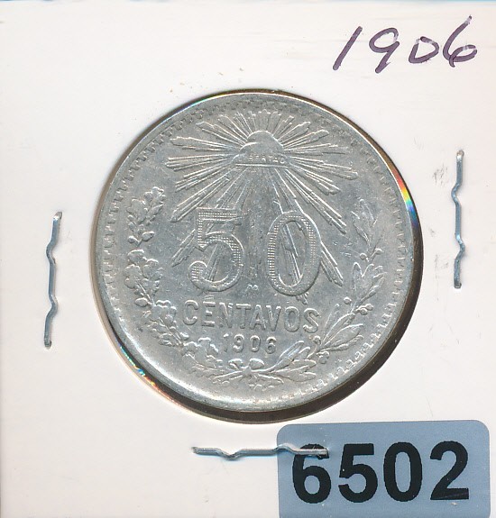 MEXICO -  CAP & RAY  - 50 CENTAVOS . 1906- SILVER  - #6502