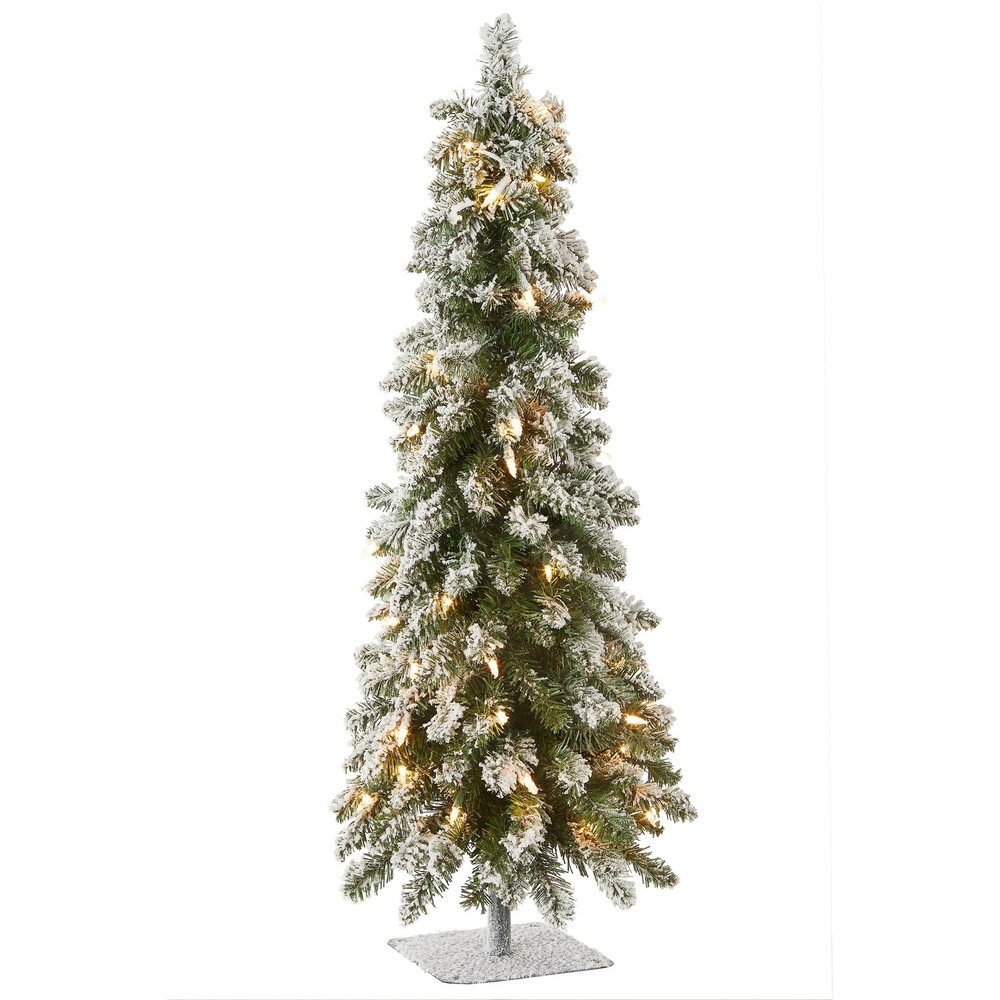 3 ft Pre-Lit Flocked Downswept Forestree Mini Artificial Christmas Tree,50 Cl...
