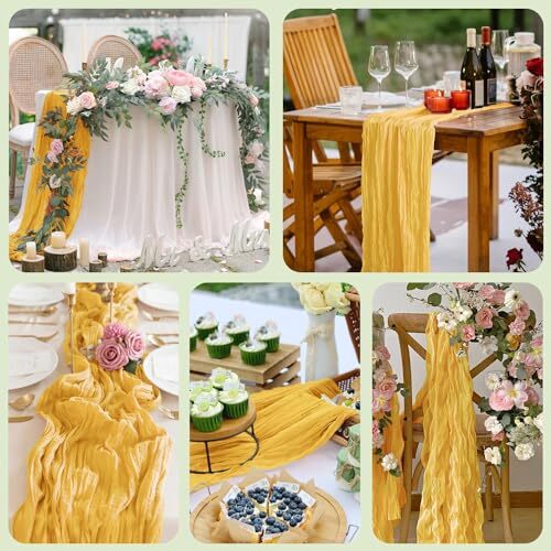 2PCS Table Runner Cheesecloth 10FT Boho Gauze Cheese Cloth Rustic 2 Pack Gold