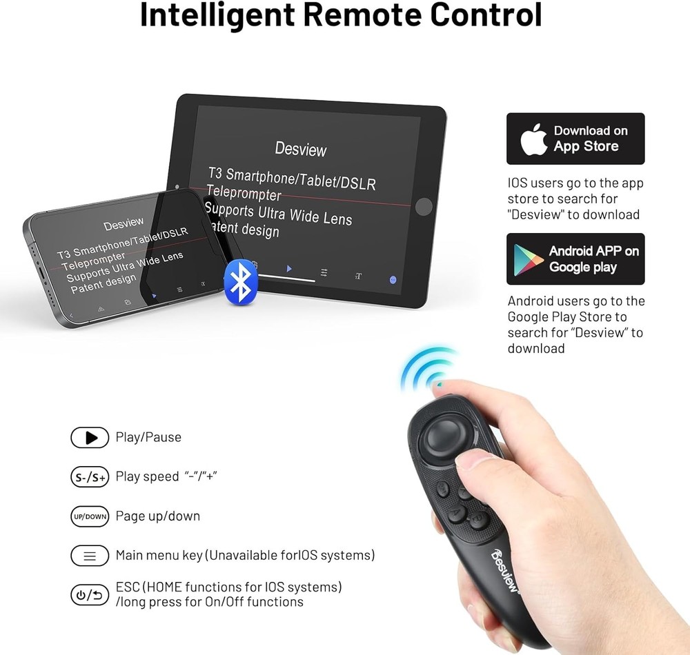 T3 Teleprompter Teleprompter with Remote Control Work with iPad/Tablet/Smartp...