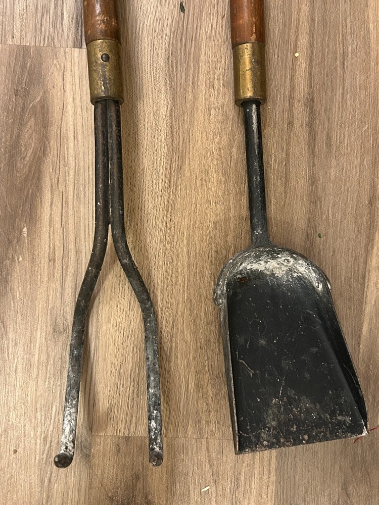 Vintage MCM Walnut Handle Seymour Fireplace Tools about 30" without broom