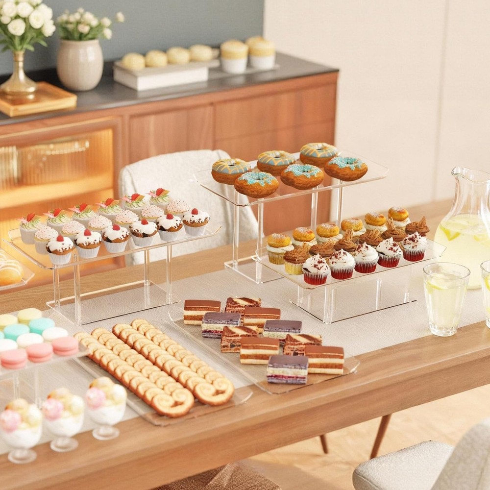 HeiMma 3-Pack Clear Acrylic Dessert Display Stands Buffet Risers Set