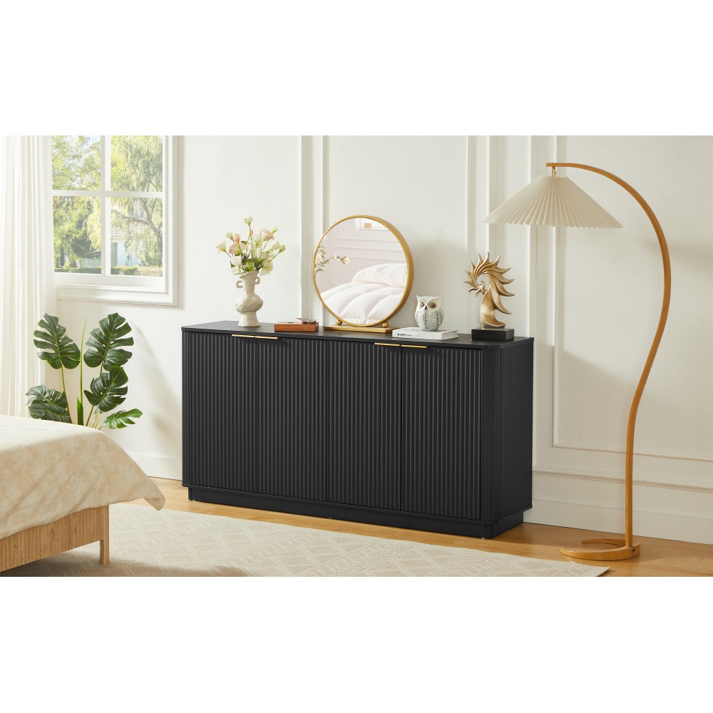 63" Vertical Stripe Buffet Cabinet Sideboard with stoarge, Curved wave Design