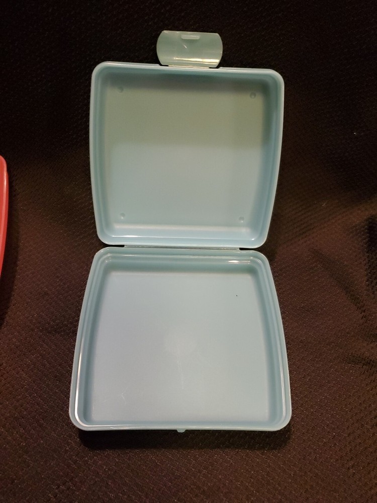 Tupperware Sandwich Keeper Container Hinged 1 Pink and 1 Blue Square