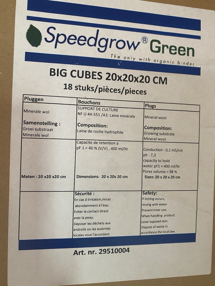 Speed Grow Rockwool 8 Blocks 18 Pack Rockwool Cubes for Hydroponics