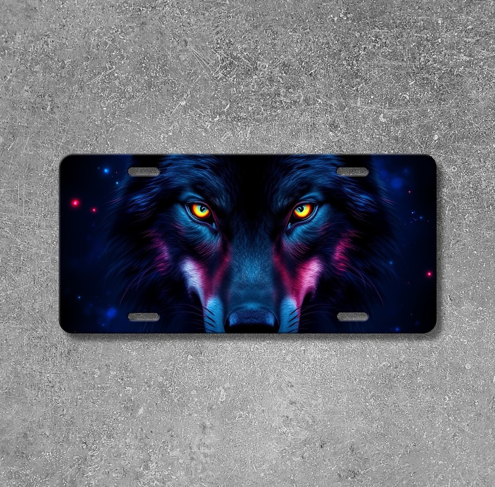 Intense Wolf License Plate Optional Text Auto Tag Anniversary Gift