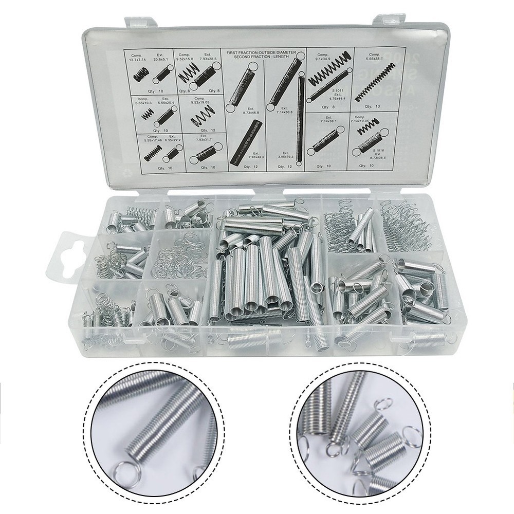 Metal Spring Set 200 PCS Compression Tension Stretch Hooks with Organizer