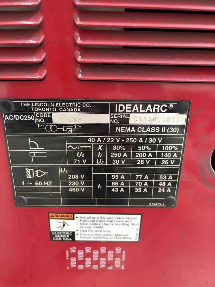 Lincoln IdealArc 250 Arc Welder Single Phase