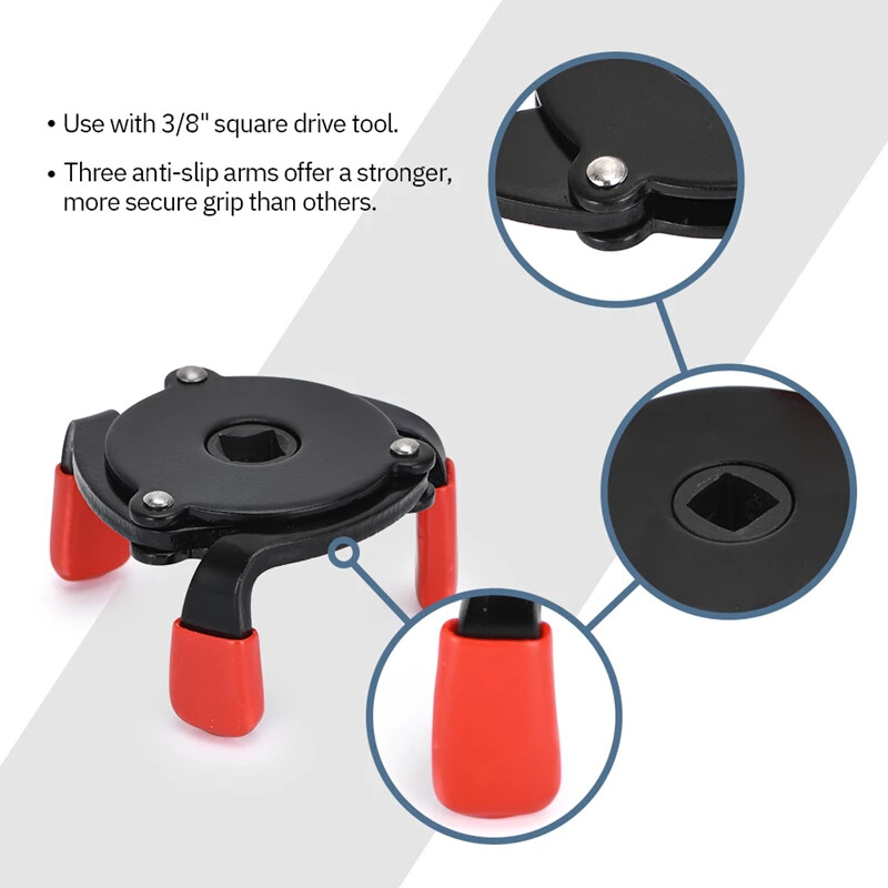 Universal 3 Jaws Oil Filter Wrench Adjustable Spanner Remover Removal Tool