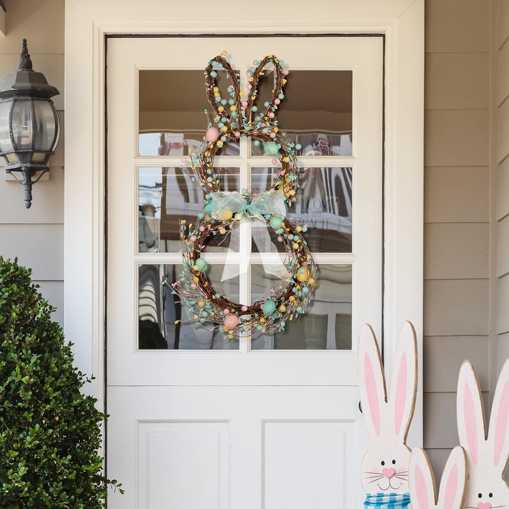 Vibrant 24.5” Easter Bunny Wreath with Eggs for Festive Spring Decor