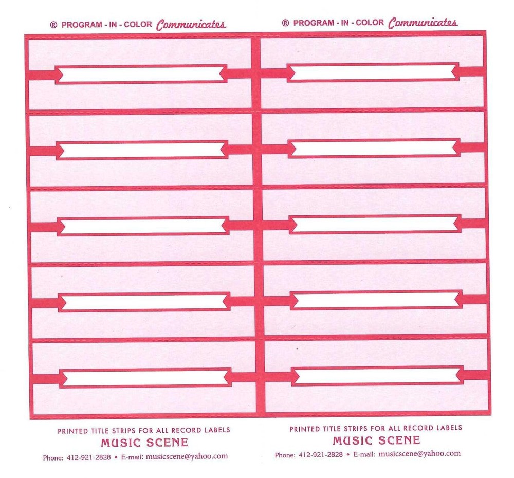 Juke Box Title Strips 10 Sheets red On White Paper