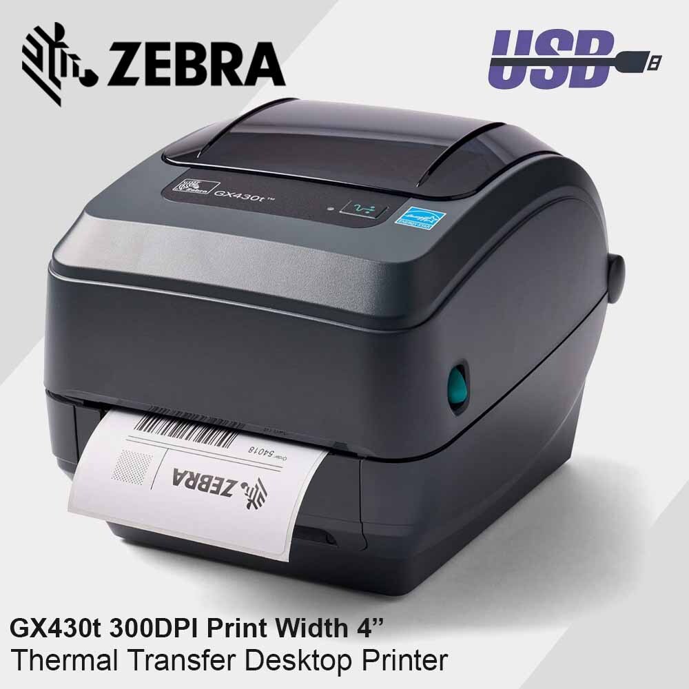 Zebra GX430t Desktop Thermal Transfer Barcodes Printer USB Print 300dpi