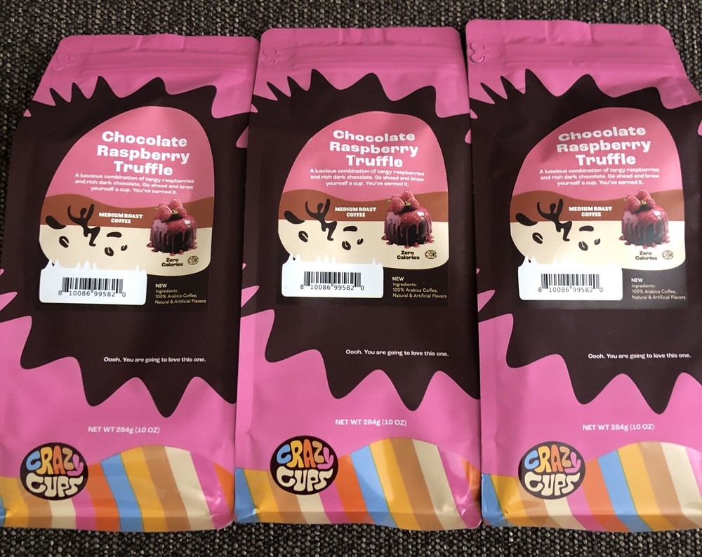 Crazy Cups / Chocolate Raspberry  Truffle Flavored Ground Coffee/ 10 Oz/ 3 Pack