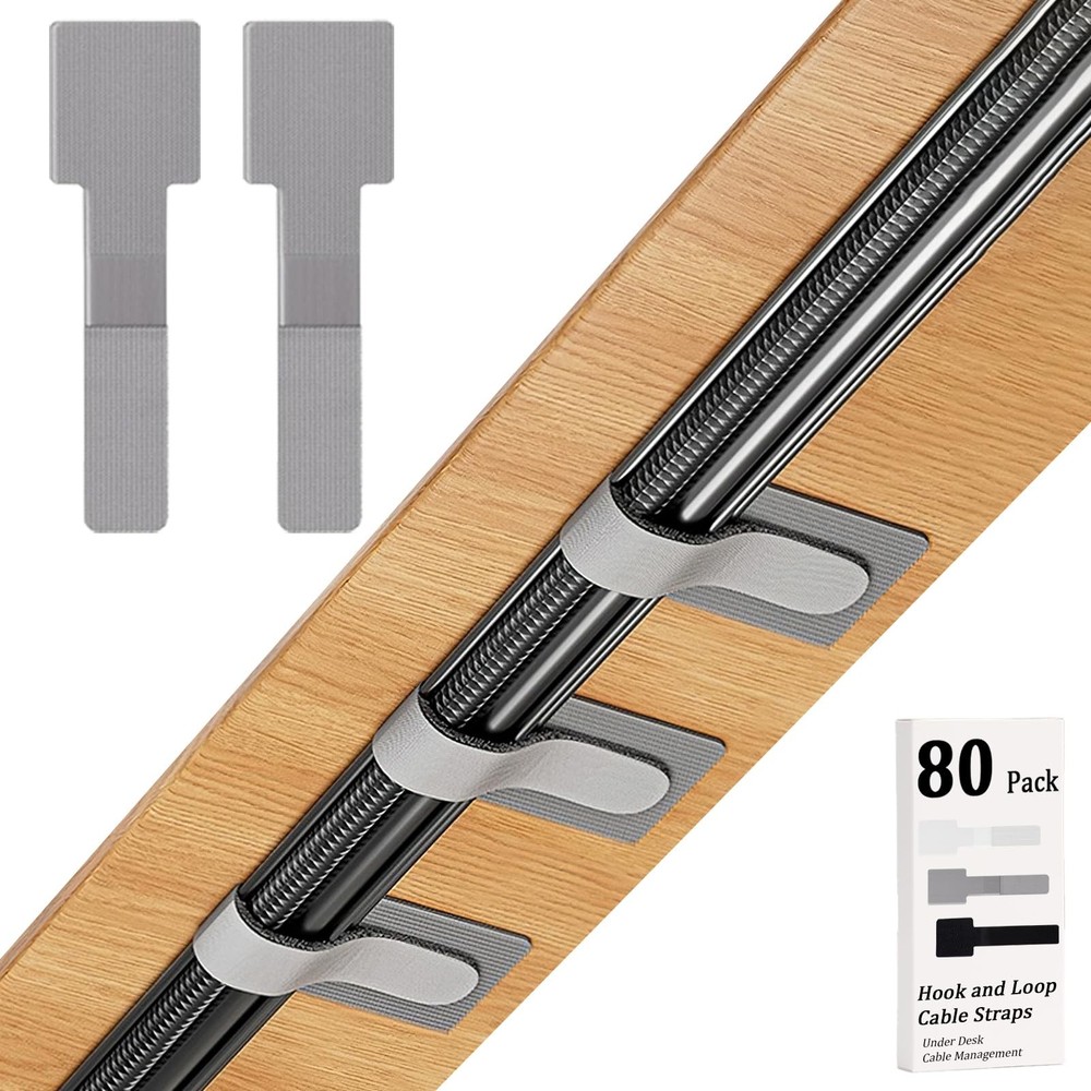 80PCS Hook and Loop Cable Straps, Cable Management Under Desk, Adhesive Cable...