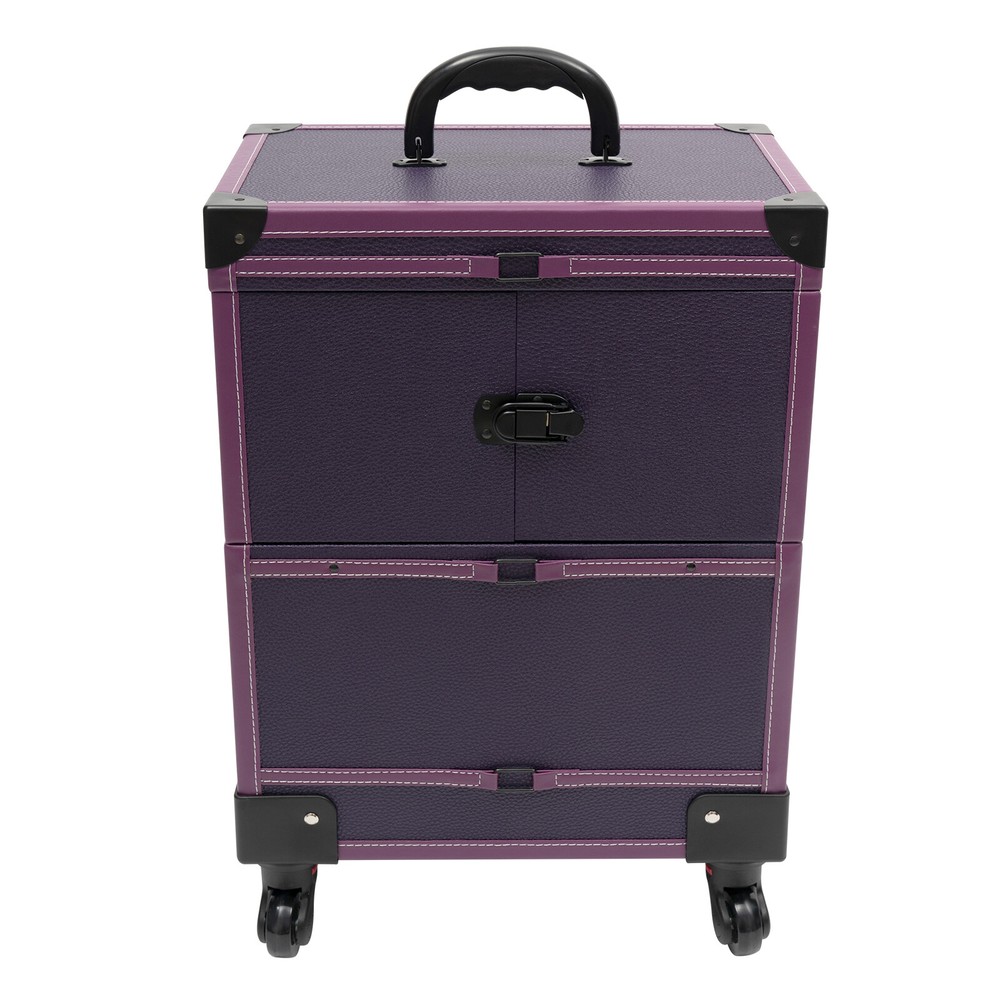 Modern Rolling Makeup Train Case Trolley Cosmetic Organizer Box with Mirror