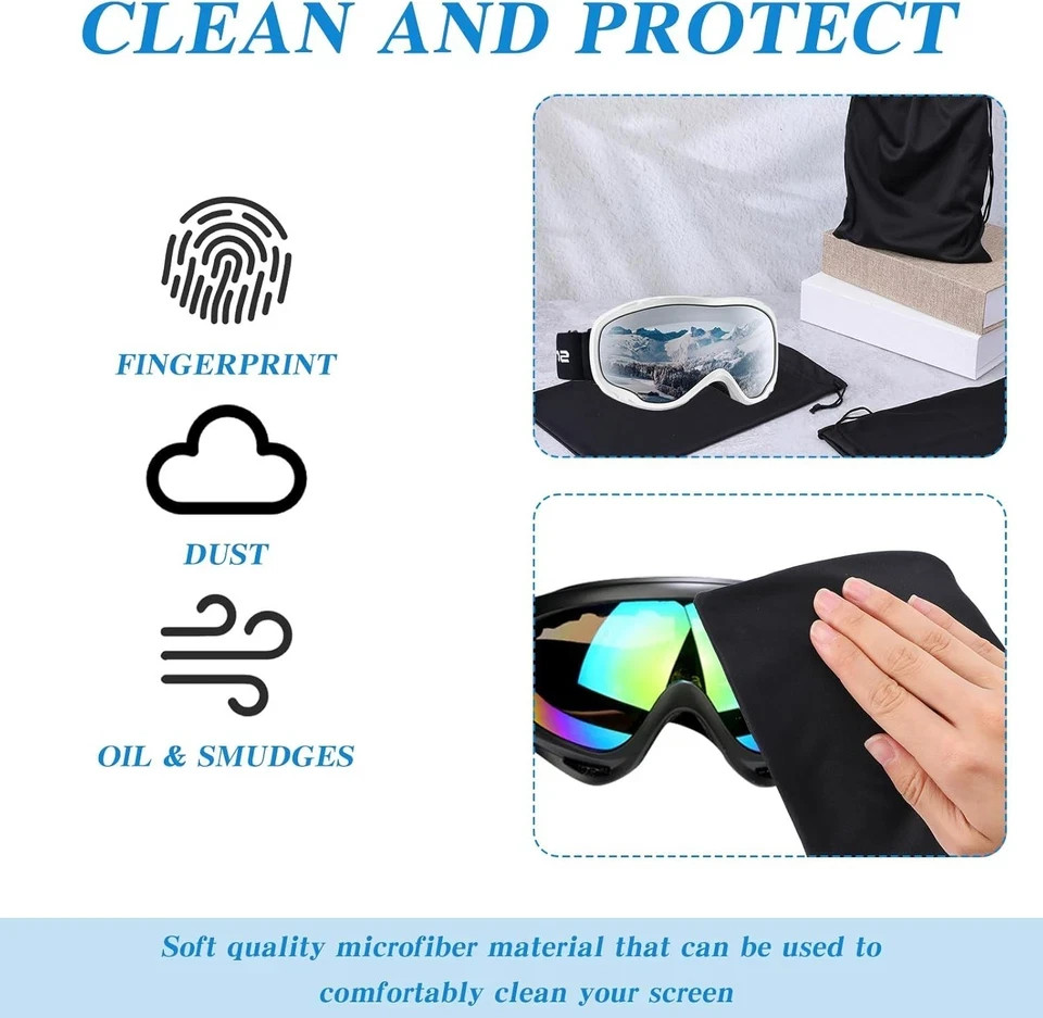 5Pcs Microfiber Drawstring Protection Pouch, Black Ski Goggle Bags Soft Storage