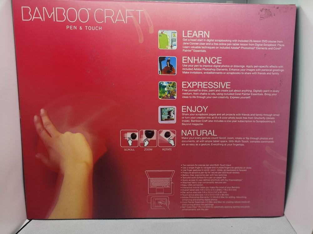 Bamboo Craft Pen & Touch Digital Art Drawing Scrapbooking Software CDs Included