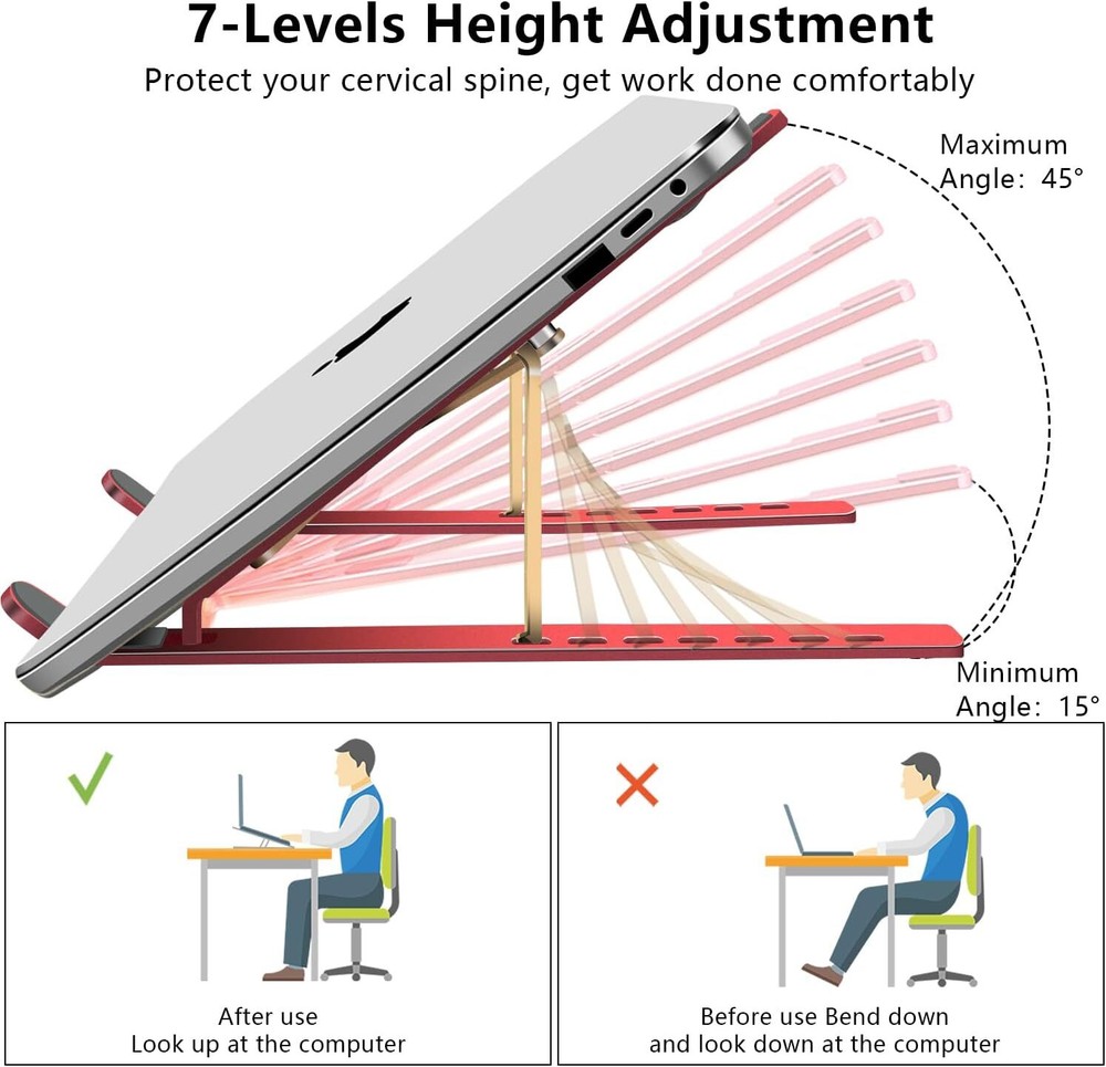 Laptop Stand, Computer Tablet Adjustable Aluminum Foldable D102 Red