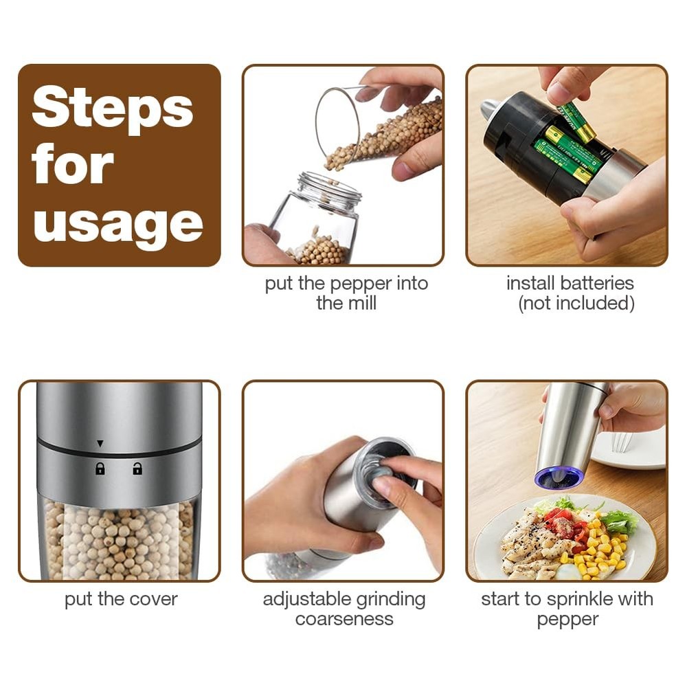 Gravity Electric Salt and Pepper Grinder Set Adjustable Coarseness 2 Pack