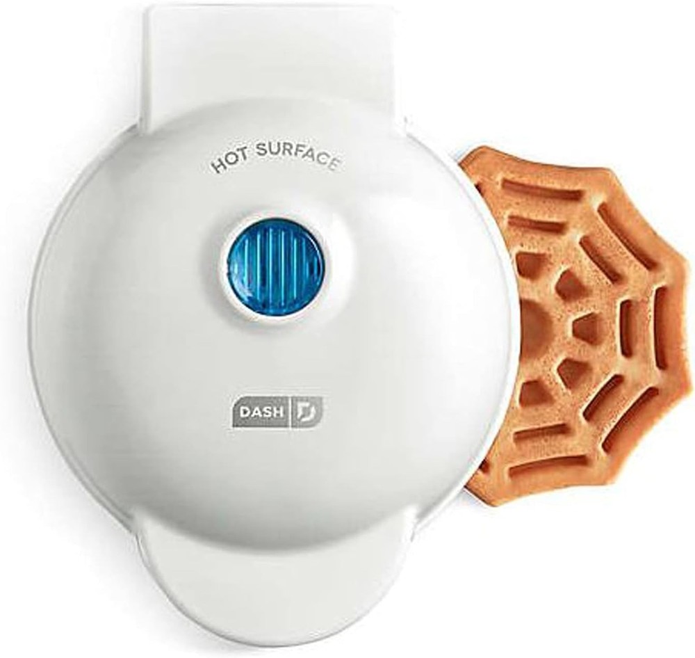 Dash SpiderWeb Mini Waffle Maker White 4" Cooking Surface Non-Stick Halloween