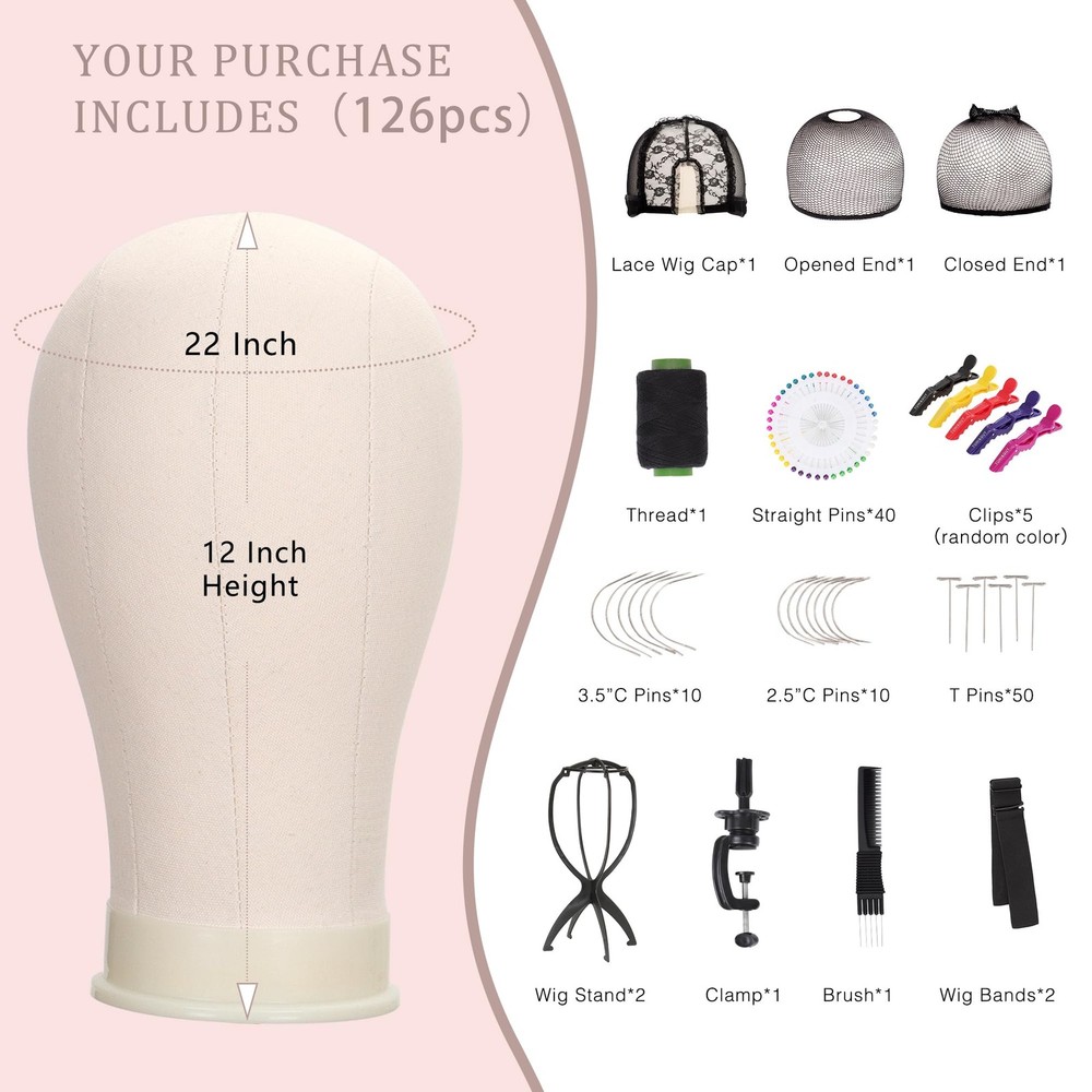 22 Canvas Block Mannequin Head Wig Making Styling Display Mount Hole