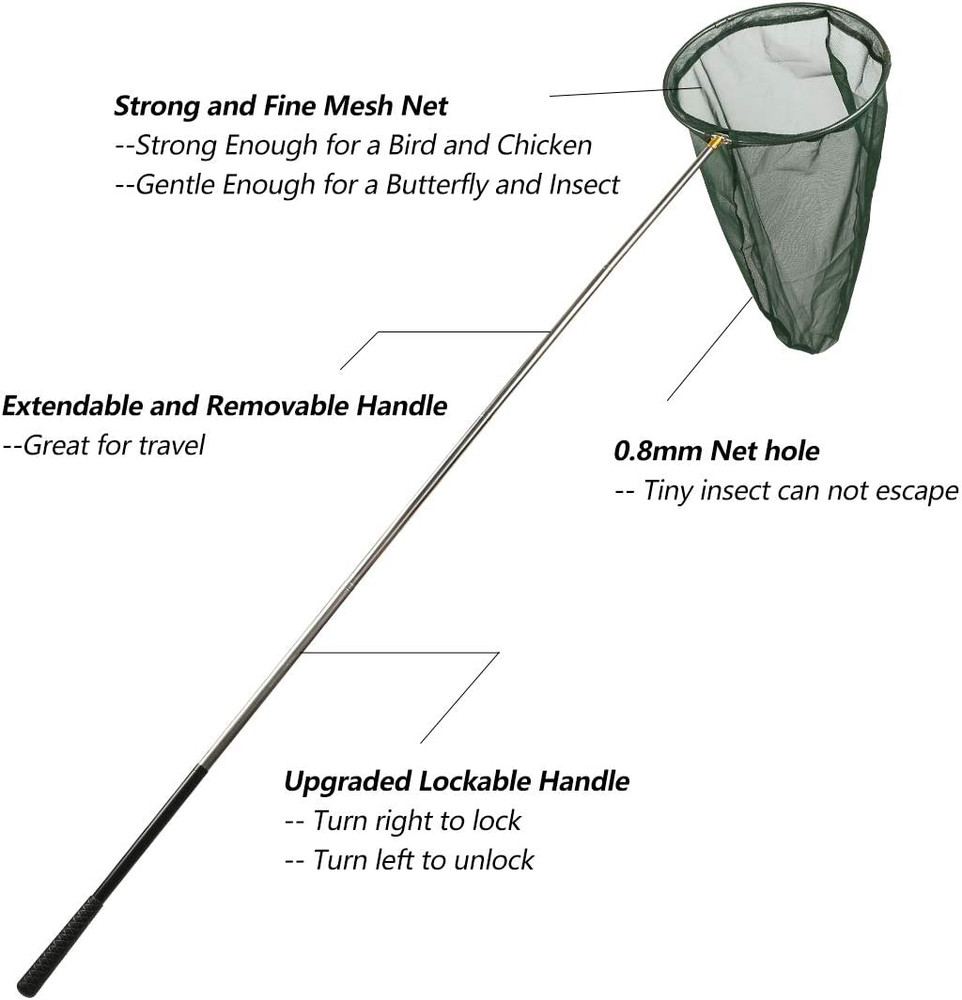 RESTCLOUD Professional Insect and Butterfly Net with 14" Ring, 26" Net Depth, 59