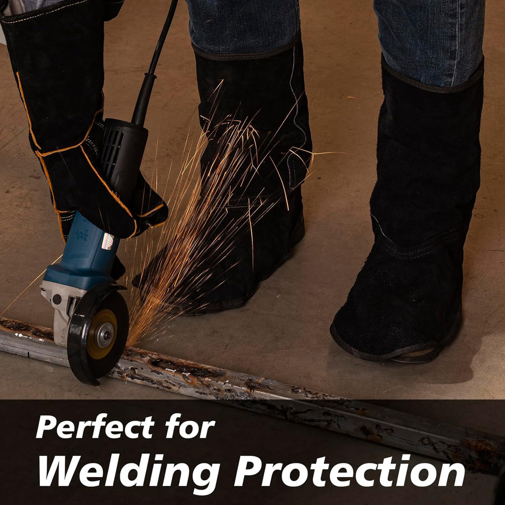 Leather Welding Spats - Flame Resistant Adjustable Boot Protectors