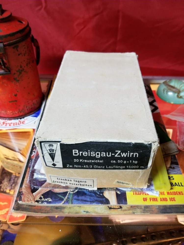 WW2 German uniform Feldgrau sewing thread reels in original box