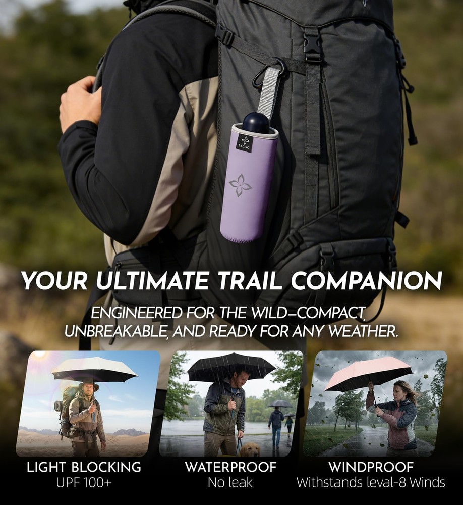 Mini Travel Umbrella for Rain - 43" Large Coverage Small Compact Umbrella, Re...