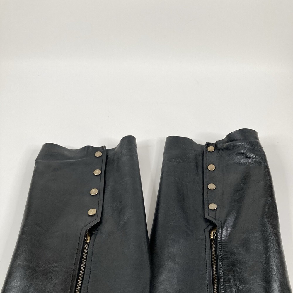 Joe Rocket Mens Black Leather Chaps Medium Open Back Pant GREAT CONDITION CLEAN