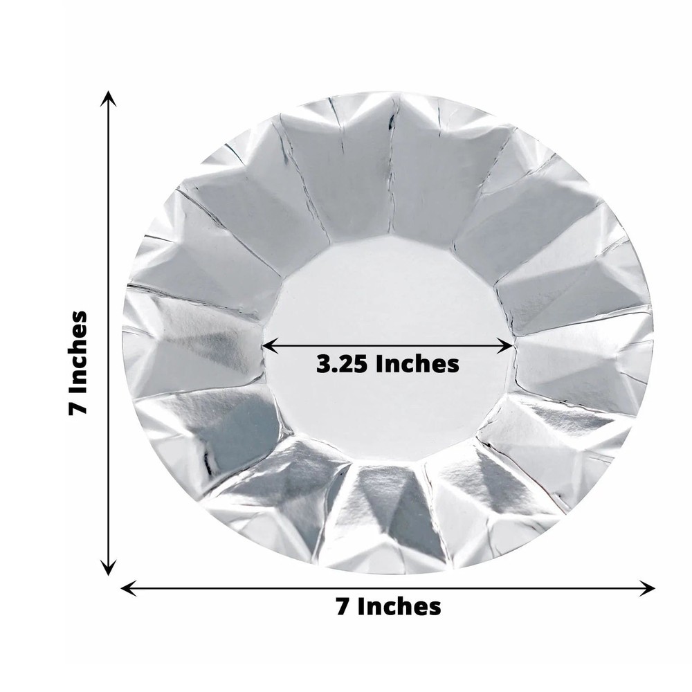 25 SILVER 7" Metallic Round Paper Salad Dinner Plates Geometric Design Tableware