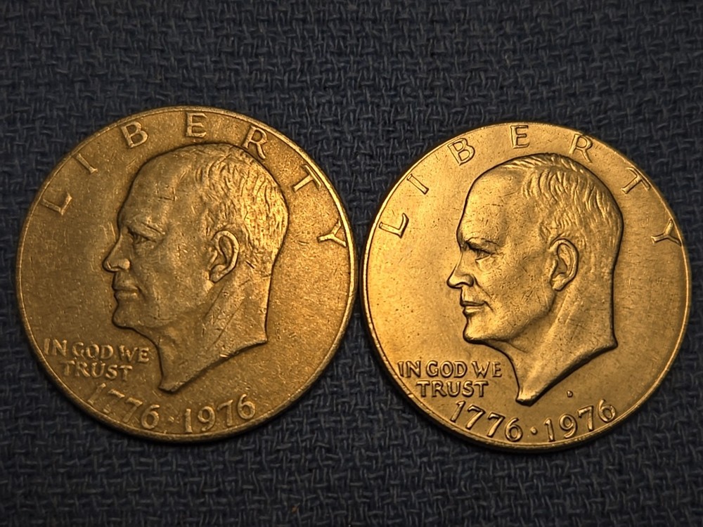 Two Bicentennial Eisenhower $1. D, No Mint Mark.