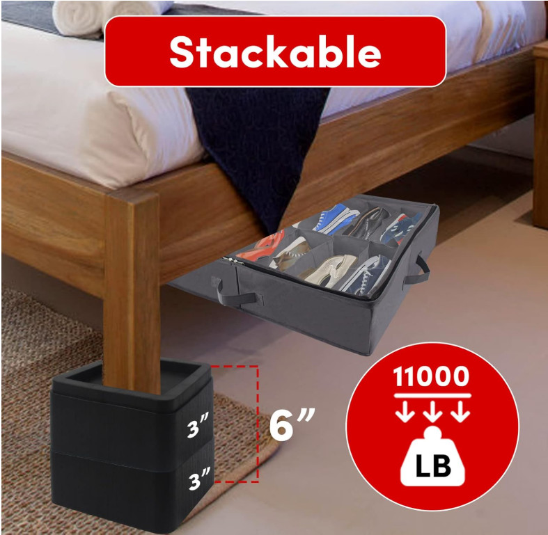 Oversized Bed Risers Heavy Duty Stackable 4 Pack, Furniture Risers for Sofas ...